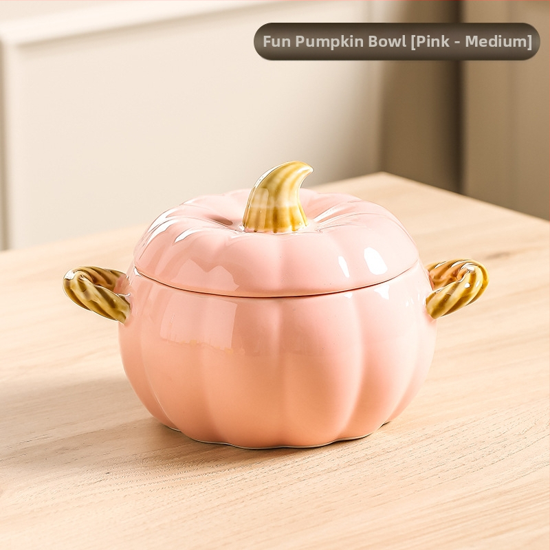 Κεραμικό μπολ σούπας με καπάκι, σχέδιο κολοκύθας, διπλά αυτιά, στρογγυλό, κατάλληλο για μικροκύματα