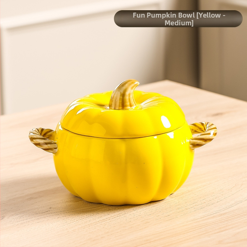 Κεραμικό μπολ σούπας με καπάκι, σχέδιο κολοκύθας, διπλά αυτιά, στρογγυλό, κατάλληλο για μικροκύματα