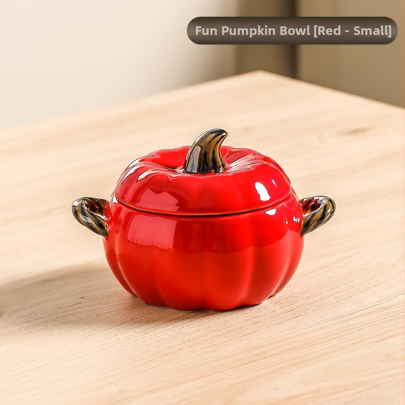 Κεραμικό μπολ σούπας με καπάκι, σχέδιο κολοκύθας, διπλά αυτιά, στρογγυλό, κατάλληλο για μικροκύματα