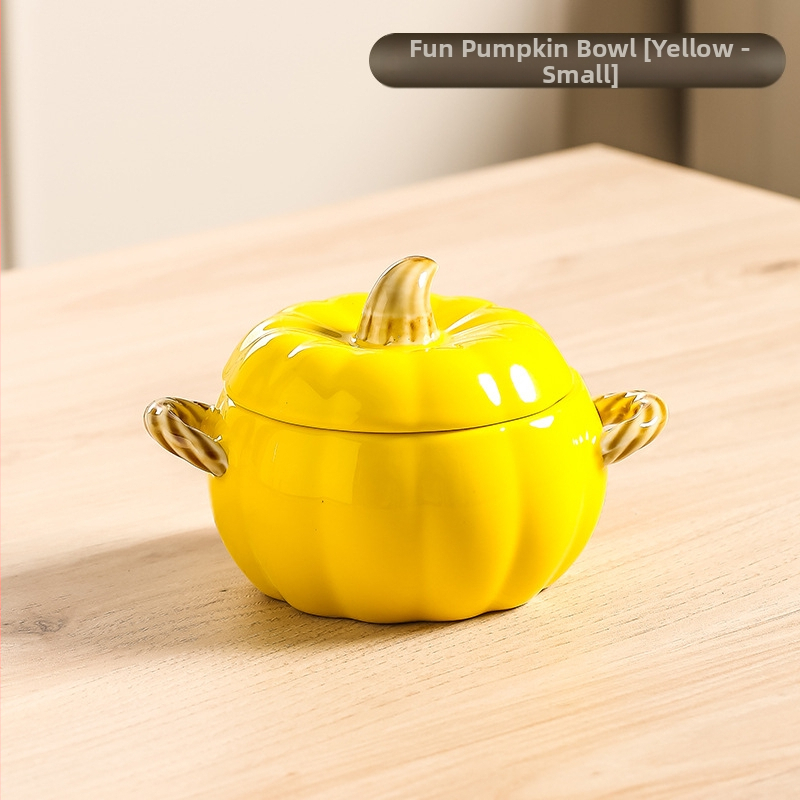 Κεραμικό μπολ σούπας με καπάκι, σχέδιο κολοκύθας, διπλά αυτιά, στρογγυλό, κατάλληλο για μικροκύματα