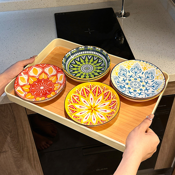 Porcelininis padažų dubenėlis su spauda, apvalios formos