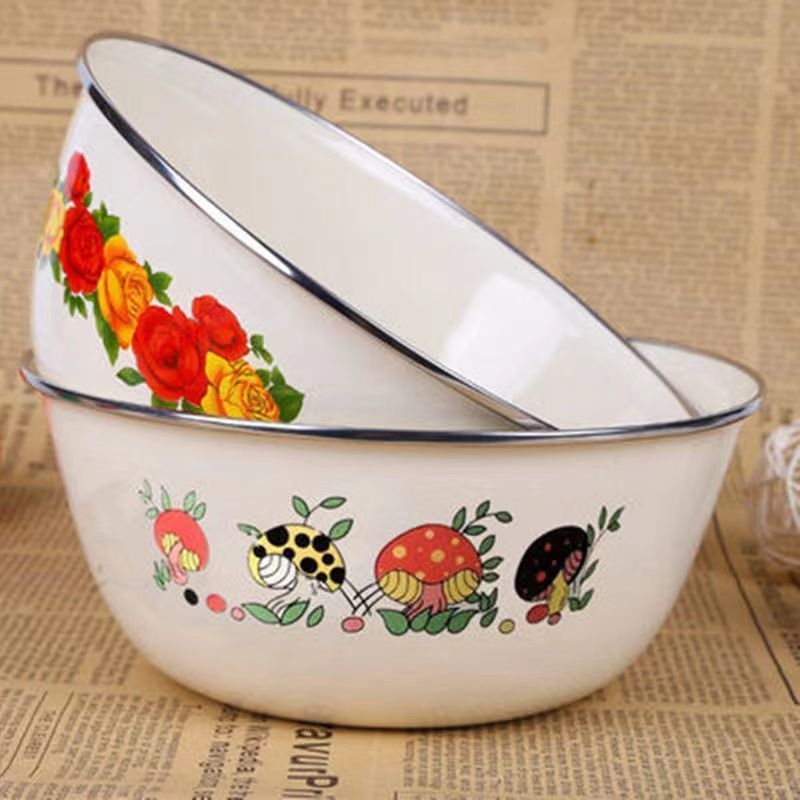 Μπολ εμαγιέ με καπάκι για νούντλες - Κινέζικό στυλ, Ακανόνιστο σχήμα