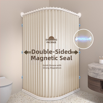 Κυρτή αναδιπλούμενη κουρτίνα ντους για μπάνιο, αδιάβροχη, διαχωρισμός στεγνό-υγρό, υλικό πολυεστέρας, μοντέρνο μινιμαλιστικό στυλ, μάρκα Makuo, μοντέλο Xh-hx01, επιλογές προσαρμογής: εκτύπωση, σχέδιο, επεξεργασία