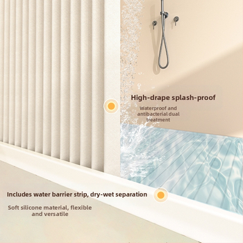 Κυρτή αναδιπλούμενη κουρτίνα ντους για μπάνιο, αδιάβροχη, διαχωρισμός στεγνό-υγρό, υλικό πολυεστέρας, μοντέρνο μινιμαλιστικό στυλ, μάρκα Makuo, μοντέλο Xh-hx01, επιλογές προσαρμογής: εκτύπωση, σχέδιο, επεξεργασία