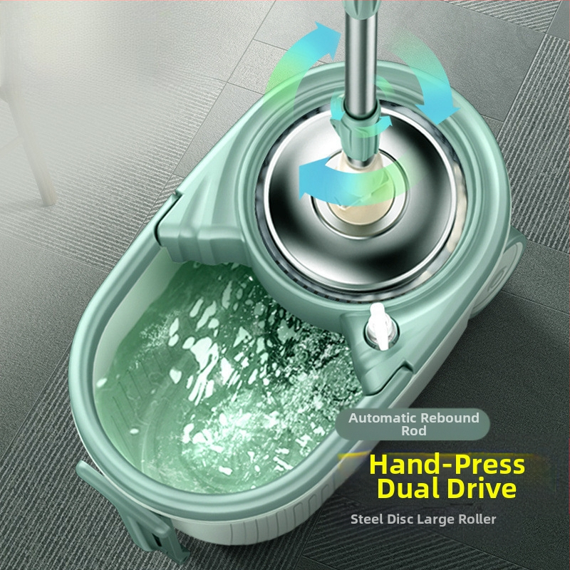 Forgó mop készlet kéz nélküli kicsavarással, mikroszálas mop, rozsdamentes acél rúd
