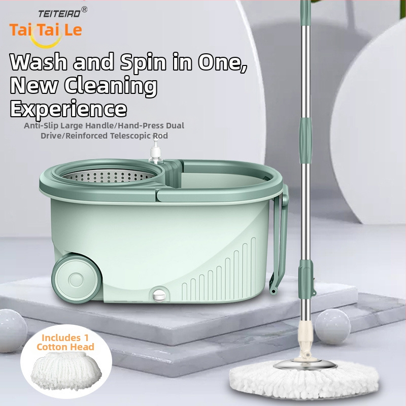 Forgó mop készlet kéz nélküli kicsavarással, mikroszálas mop, rozsdamentes acél rúd