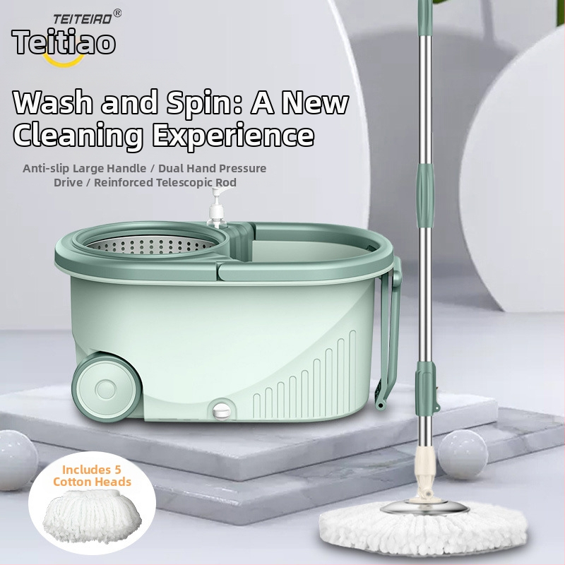 Forgó mop készlet kéz nélküli kicsavarással, mikroszálas mop, rozsdamentes acél rúd