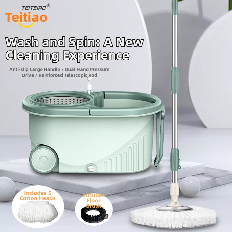 Forgó mop készlet kéz nélküli kicsavarással, mikroszálas mop, rozsdamentes acél rúd