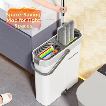 Flat Mop με αυτόματο στύψιμο – ράβδος από ανοξείδωτο ατσάλι, ανυψωτική ράβδος με πλαστική πλάκα, 2 kg χωρητικότητα φορτίου, εξάτμιση νερού 80–90%, μηχανισμός στύψιματος με ρόλο