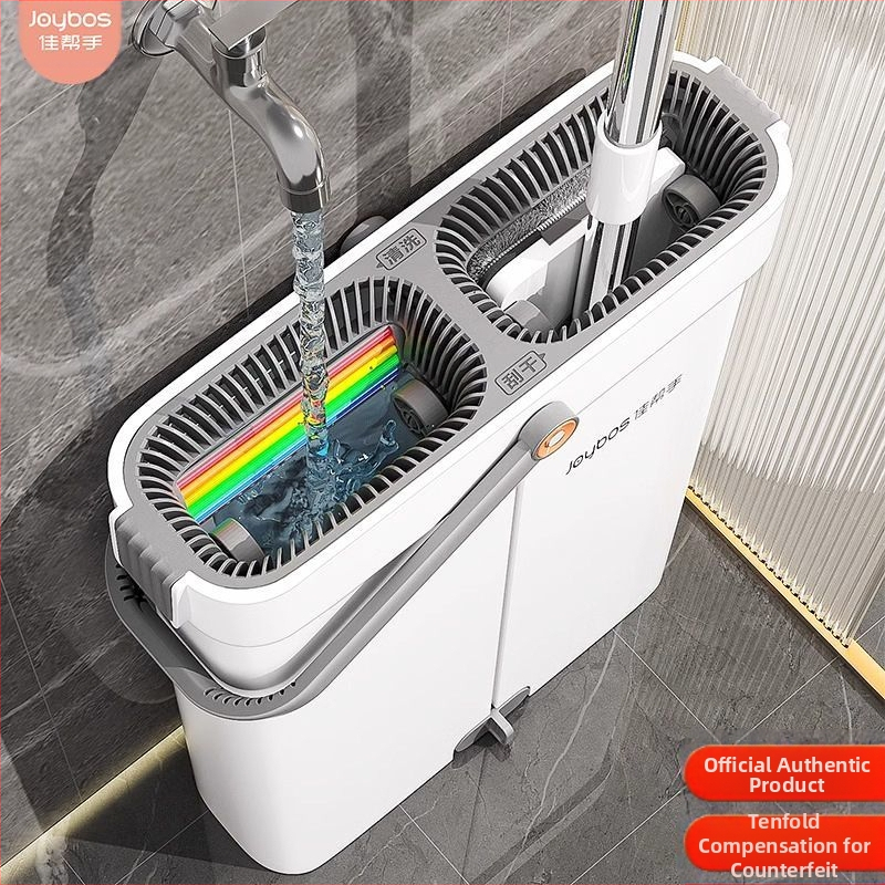 Automatinis plokščias mopas – nerūdijančio plieno lazda, kilnojamoji lazda + plastikinė plokštelė, 2 kg apkrova, 80–90% išdžiovinimas, volo spaudimo mechanizmas