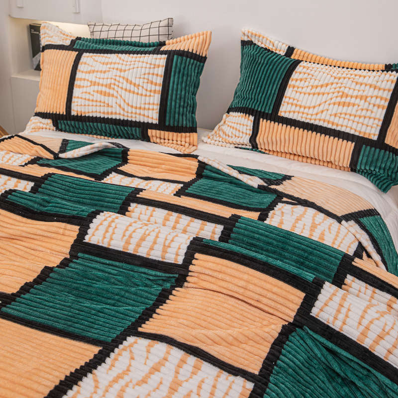 Κουβέρτα φλανέλ με γεωμετρικό μοτίβο, ίνες πολυεστέρα, βάρος 800–1000 g, για όλες τις εποχές, μοντέρνο μινιμαλιστικό στυλ