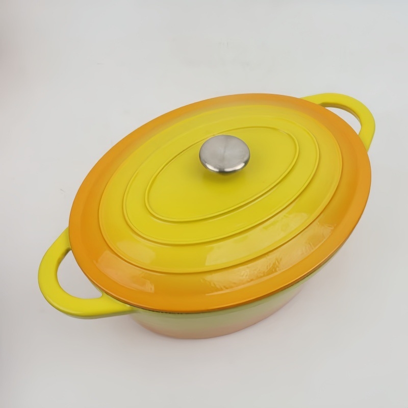 Овална чугунена тенджера с емайл, удебелена конструкция, 3,1–4 л, 5,3 кг, дълбочина 11,5 см