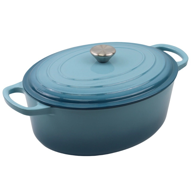 Овална чугунена тенджера с емайл, удебелена конструкция, 3,1–4 л, 5,3 кг, дълбочина 11,5 см