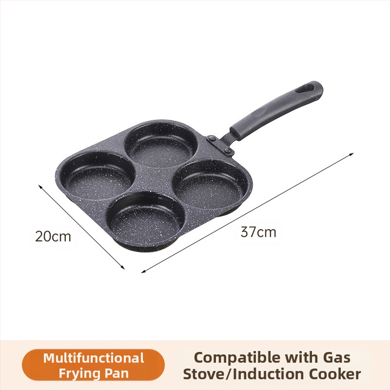 Τηγάνι με αντικολλητικό επίστρωμα, καρδιά για αυγά, μίνι τηγάνι τεσσάρων οπών, επίπεδος πυθμένα (Μοντέλο 01; Υλικό: ιατρικός λίθος; Βάθος: 3,5 cm)