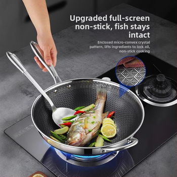 Γουόκ από ανοξείδωτο χάλυβα με αντικολλητική επίστρωση, βαθύς πυθμένα, 1 kg, συμβατό με όλες τις εστίες, μοντέρνος μινιμαλιστικός σχεδιασμός