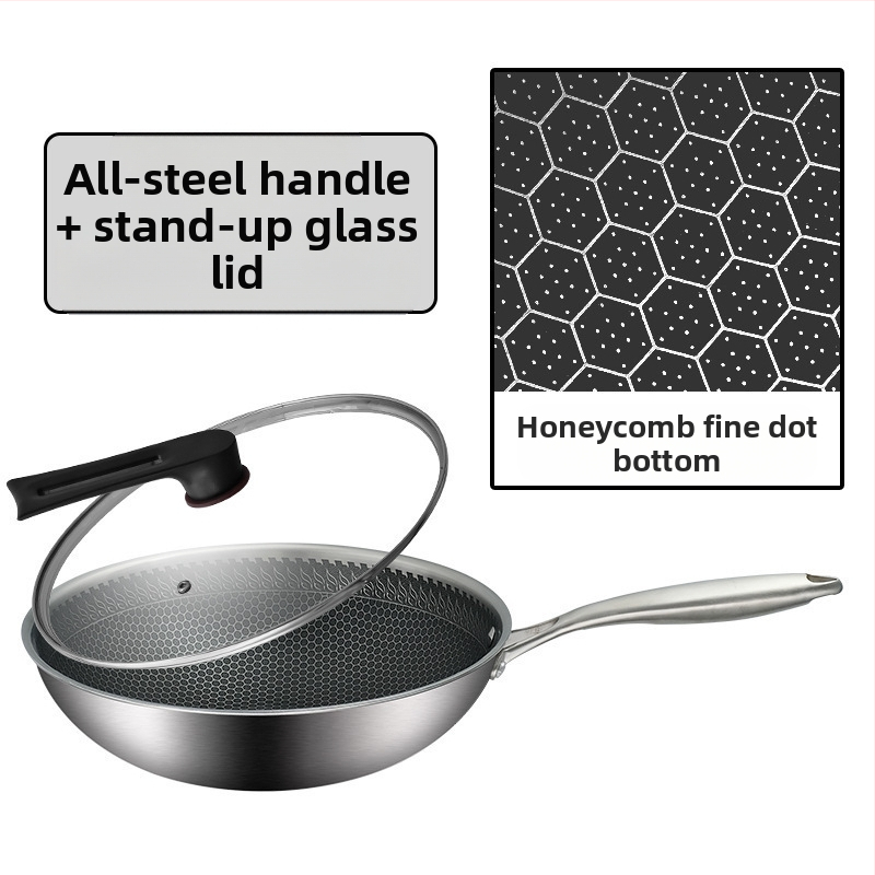 Γουόκ από ανοξείδωτο χάλυβα με αντικολλητική επίστρωση, βαθύς πυθμένα, 1 kg, συμβατό με όλες τις εστίες, μοντέρνος μινιμαλιστικός σχεδιασμός