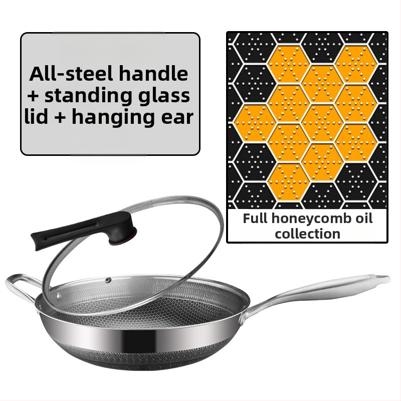 Γουόκ από ανοξείδωτο χάλυβα με αντικολλητική επίστρωση, βαθύς πυθμένα, 1 kg, συμβατό με όλες τις εστίες, μοντέρνος μινιμαλιστικός σχεδιασμός