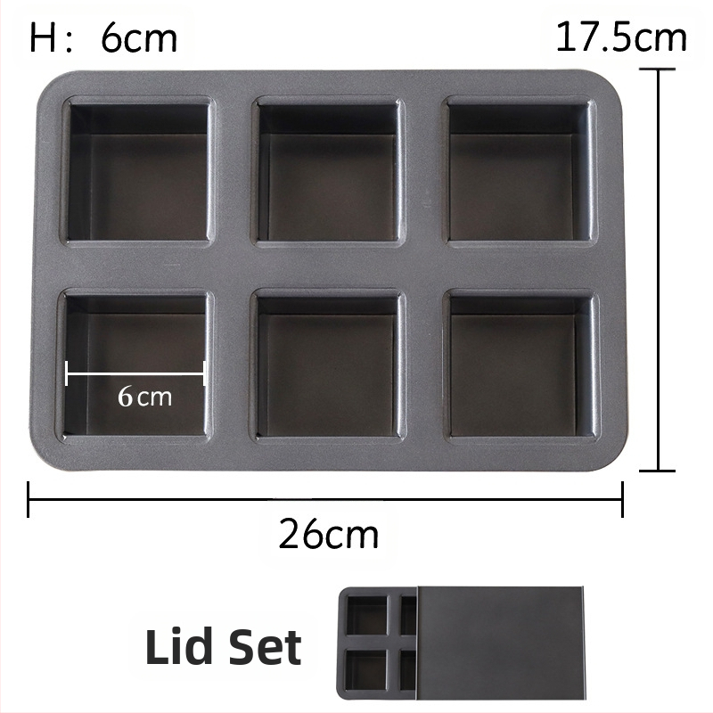 Μορφή τοστ με καπάκι, τετράγωνη, 6 θήκες, από ανθρακούχο χάλυβα, αντικολλητικό, μάρκα Japanese cotta