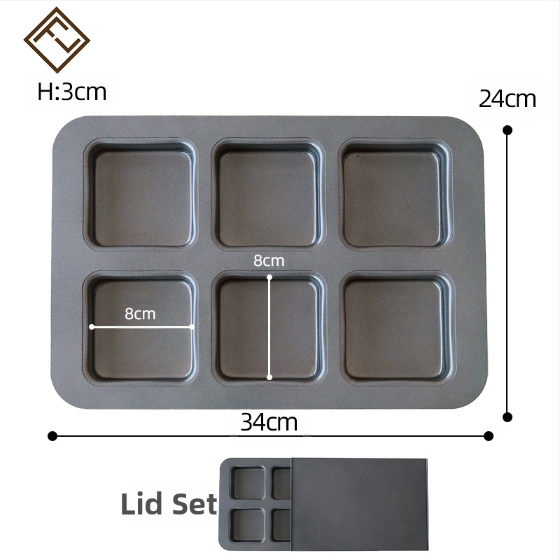 Μορφή τοστ με καπάκι, τετράγωνη, 6 θήκες, από ανθρακούχο χάλυβα, αντικολλητικό, μάρκα Japanese cotta