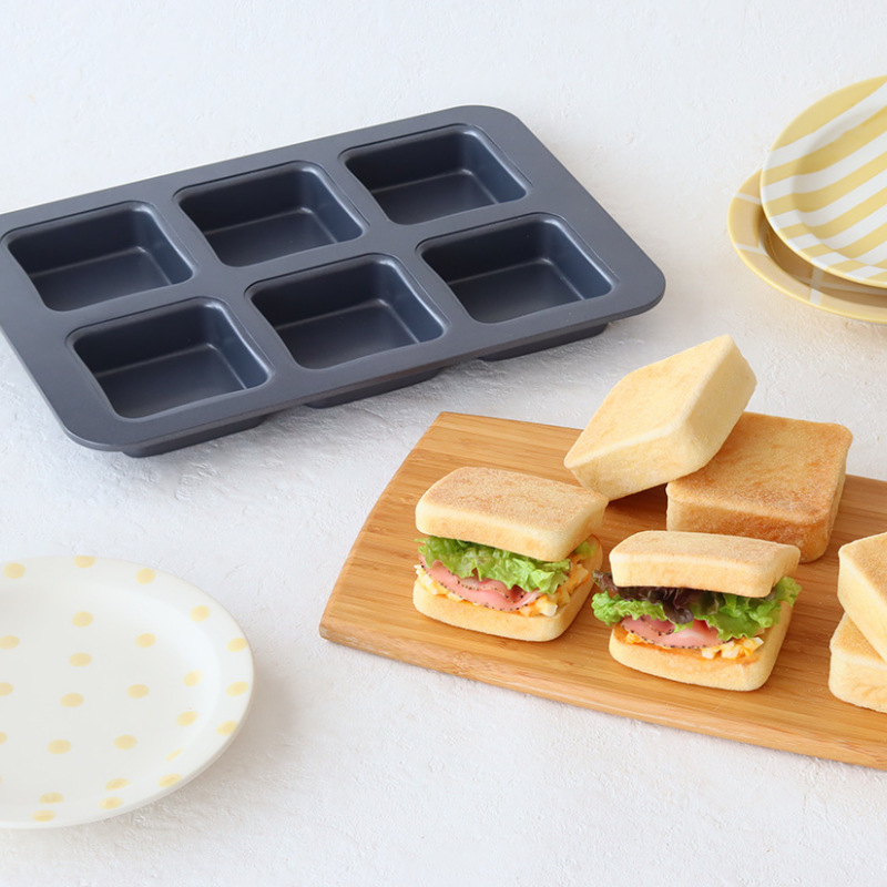 Μορφή τοστ με καπάκι, τετράγωνη, 6 θήκες, από ανθρακούχο χάλυβα, αντικολλητικό, μάρκα Japanese cotta