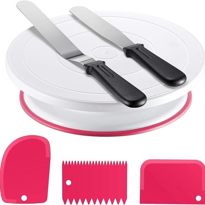 71 dalių torto dekoravimo rinkinys su pasukama platforma, dekoravimo antgaliai, dekoravimo maišelis ir kremas šepetėlis