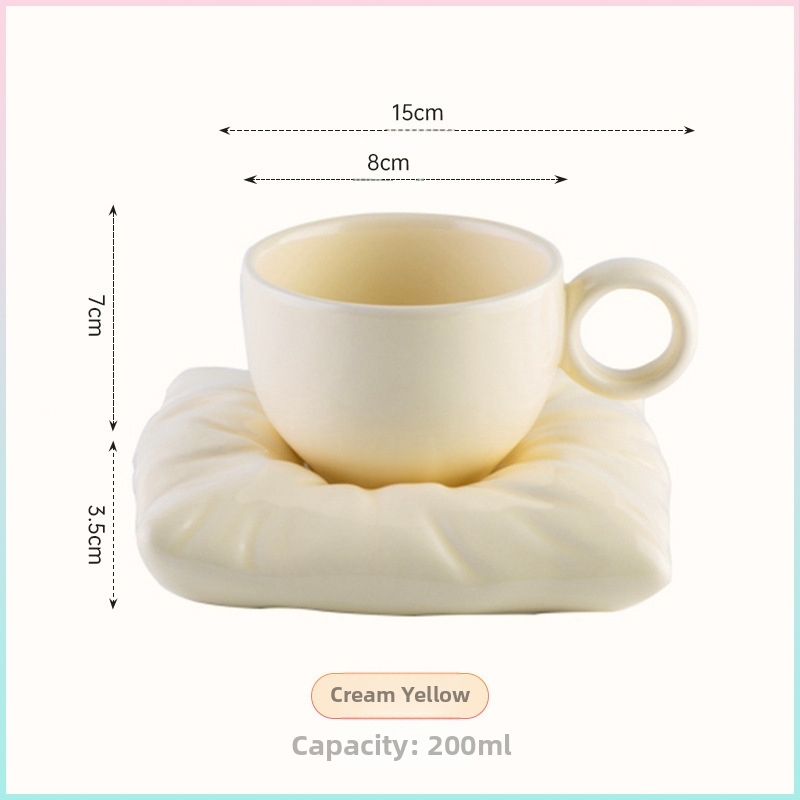 Set ceramic pentru cafea: cană și farfurioară, design floarea-soarelui, pentru uz casnic