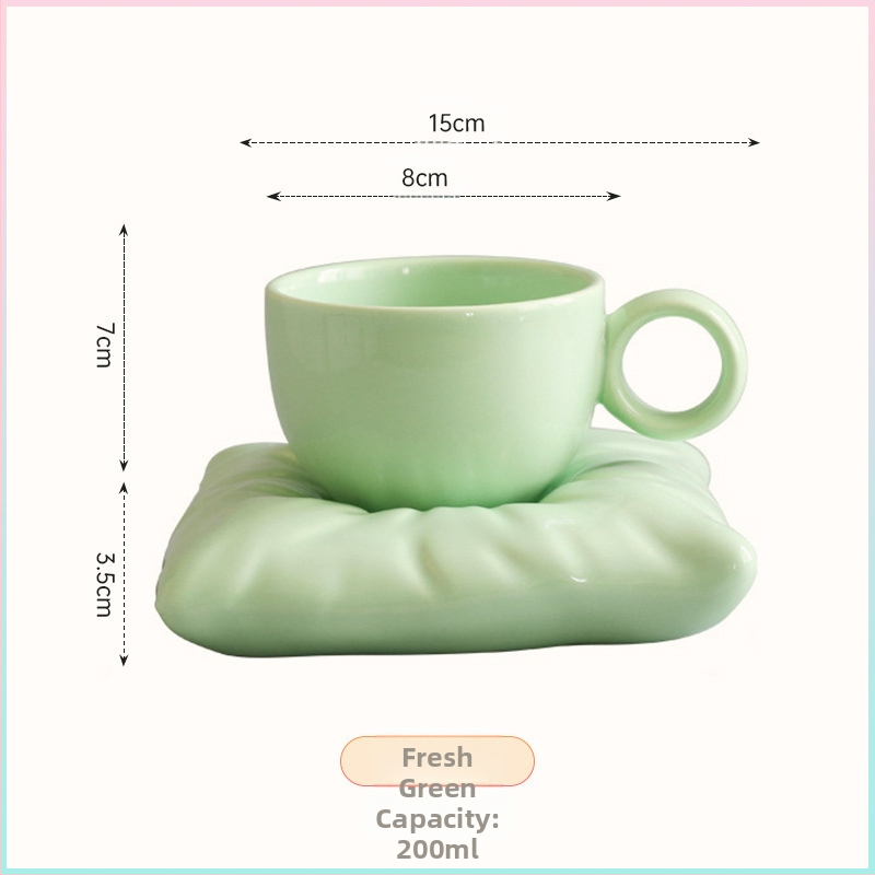 Set ceramic pentru cafea: cană și farfurioară, design floarea-soarelui, pentru uz casnic