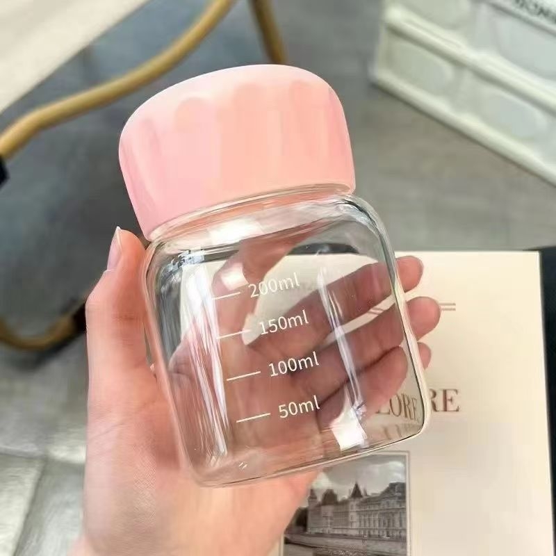 Pahar de apă din sticlă sodalime cu capac, rezistent la temperaturi înalte, etanș și anti-scurgere, protejează de arsură, un singur strat, rotund