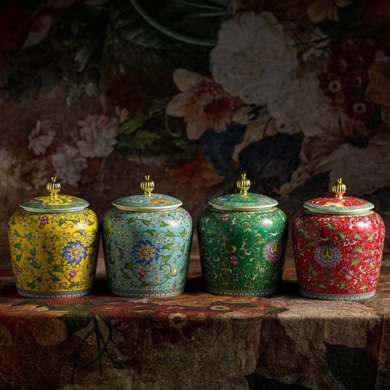 Dvaro stiliaus emalio keraminė arbatos talpykla su emaliniu raštu, naujas Kinijos stilius