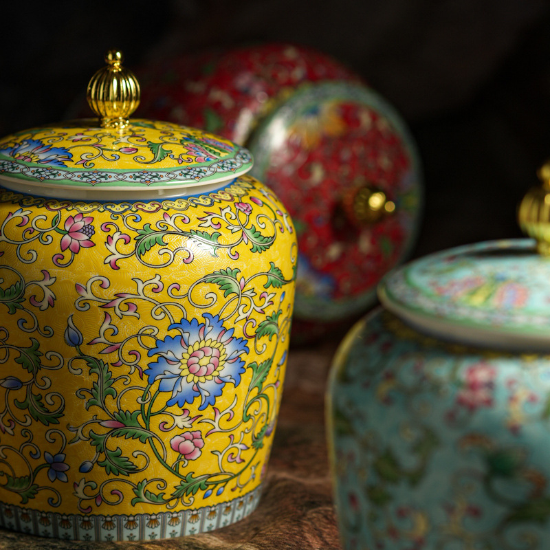 Dvaro stiliaus emalio keraminė arbatos talpykla su emaliniu raštu, naujas Kinijos stilius