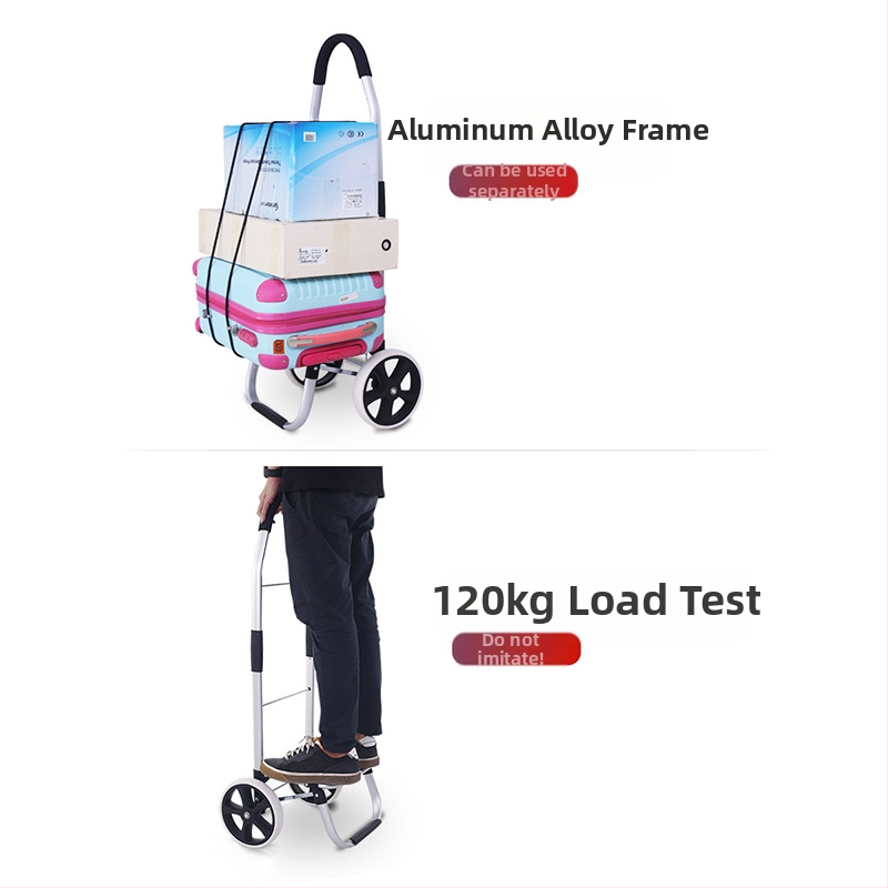 Skladateľný štvorkolový nákupný košík, prenášateľný ťahaný kočík, prispôsobiteľný pre domáce použitie