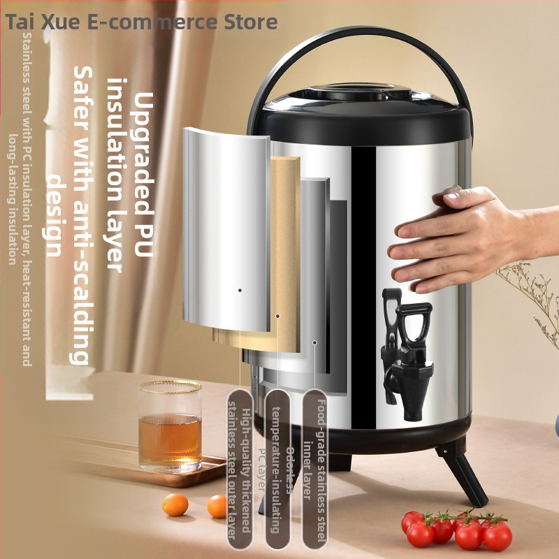 Кофа от неръждаема стомана, двуслойно изолирана за млечен чай, капацитет 6-12 л, пълна пяна изолация