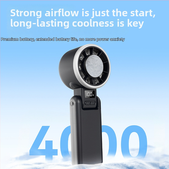 Ανεμιστήρας χειρός με κολάρο λαιμού, USB επαναφορτιζόμενος, μίνι πτυσσόμενος με ψηφιακή οθόνη, κινητήρας χωρίς ψήκτρες, ενσωματωμένη μπαταρία 4000–6000mAh, 6 λεπίδες