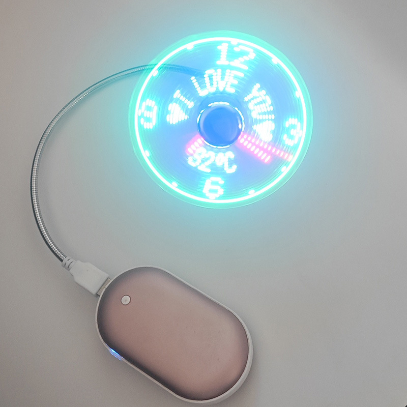 USB ventilator s vremenom u stvarnom vremenu i prikazom temperature, LED osvijetljeni zaslon s znakovima, upravljanje gumbom.