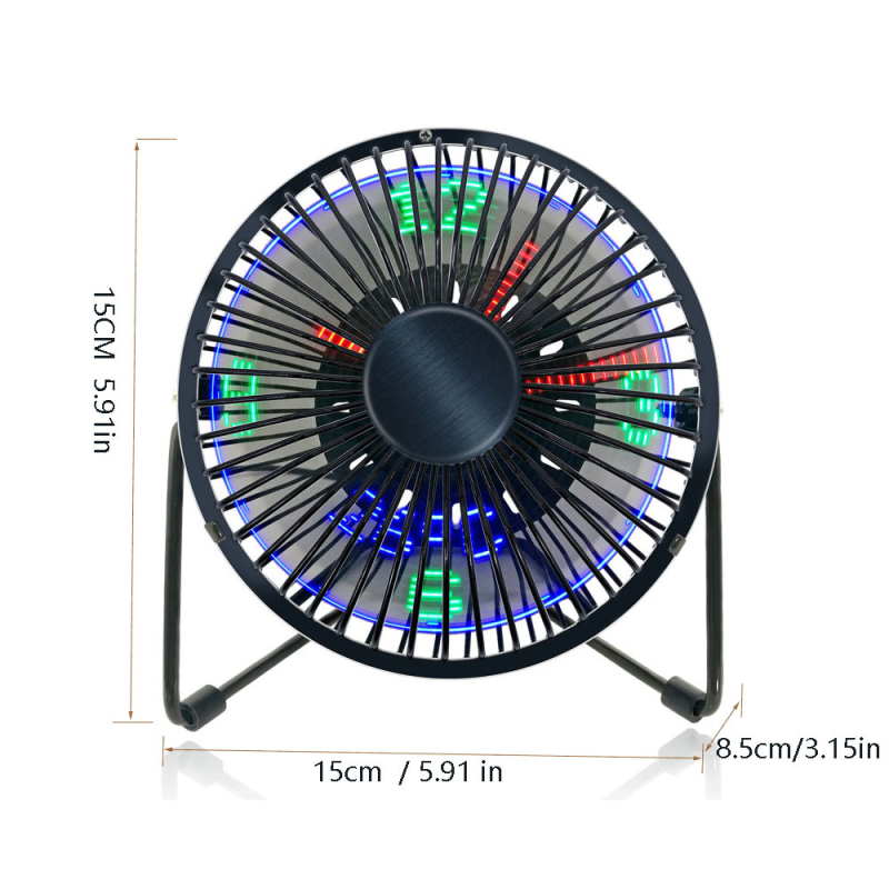 USB ventilator s vremenom u stvarnom vremenu i prikazom temperature, LED osvijetljeni zaslon s znakovima, upravljanje gumbom.