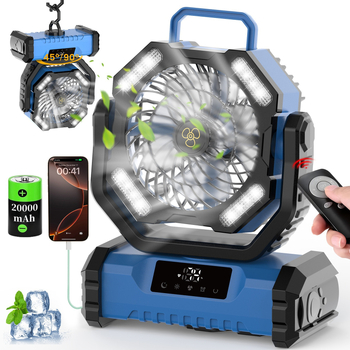 Къмпинг вентилатор с LED осветление — сензорно управление, тих режим ≤36dB, вградена 4000mAh батерия, работа над 12 часа