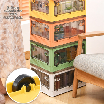 Сгъваема прозрачна пластмасова кутия за съхранение с колела – PP материал, 100% нов, многофункционална, прахоустойчива.