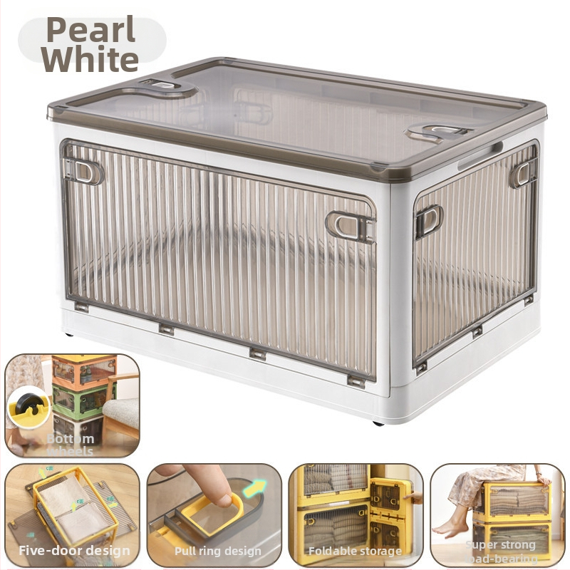 Сгъваема прозрачна пластмасова кутия за съхранение с колела – PP материал, 100% нов, многофункционална, прахоустойчива.