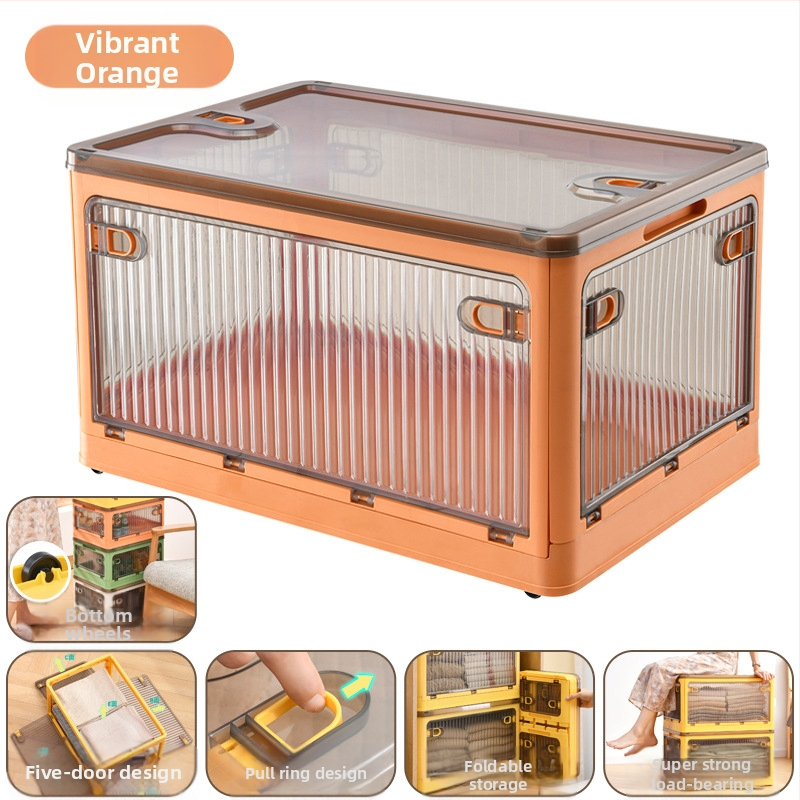 Сгъваема прозрачна пластмасова кутия за съхранение с колела – PP материал, 100% нов, многофункционална, прахоустойчива.