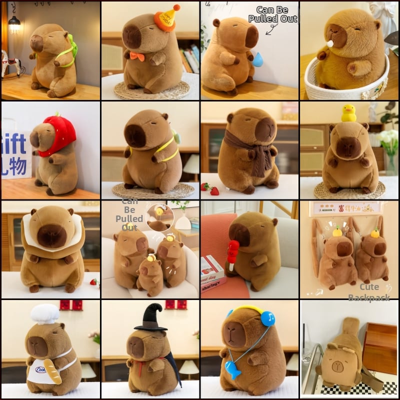 Капибара плюшена кукла - къс плюш, пълнеж PP памук, опаковка в мрежеста торба, за деца 7–14 години