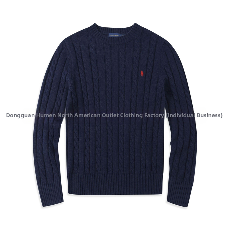 Пуловер с кръгло деколте, плътна вълна, смес вълна и памук, бродерия, дълги ръкави