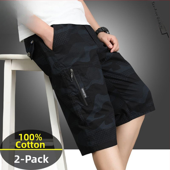 Ανδρικά Capri παντελόνια με καμουφλάζ ασπίδας, βαμβάκι, κοντό μήκος, φαρδιά γραμμή