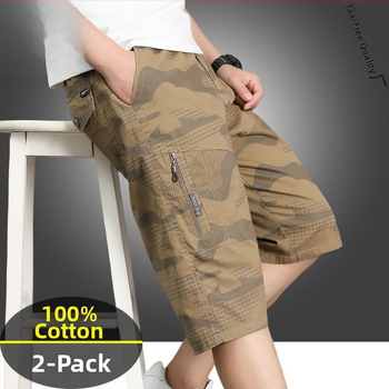 Ανδρικά Capri παντελόνια με καμουφλάζ ασπίδας, βαμβάκι, κοντό μήκος, φαρδιά γραμμή