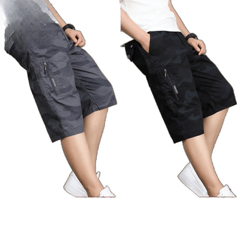 Ανδρικά Capri παντελόνια με καμουφλάζ ασπίδας, βαμβάκι, κοντό μήκος, φαρδιά γραμμή