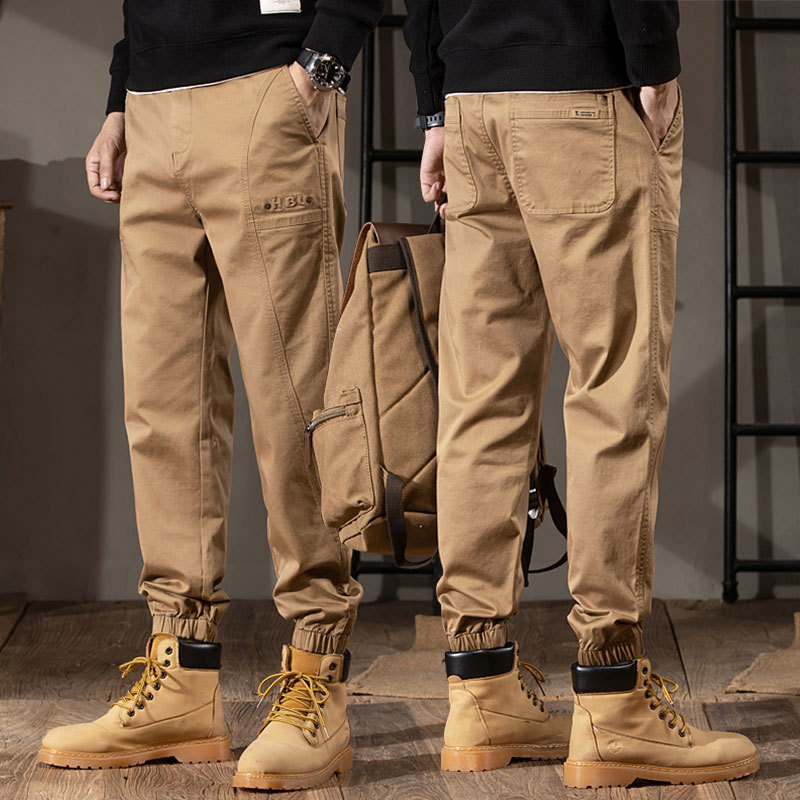 SUPM Muške casual hlače za jesen/zimu, slim‑fit, visokim strukom, opuštena gornja linija i suženje prema dolje, visokokvalitetan američki retro stil