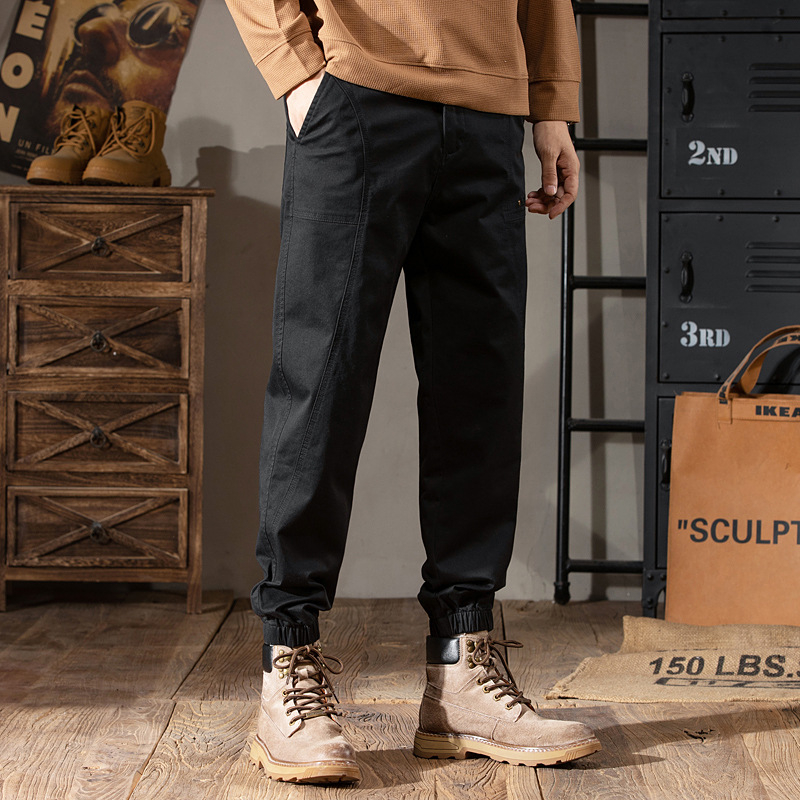 SUPM Muške casual hlače za jesen/zimu, slim‑fit, visokim strukom, opuštena gornja linija i suženje prema dolje, visokokvalitetan američki retro stil
