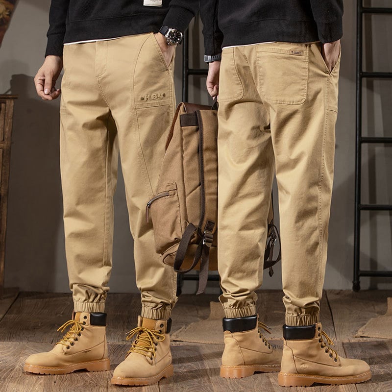 SUPM Muške casual hlače za jesen/zimu, slim‑fit, visokim strukom, opuštena gornja linija i suženje prema dolje, visokokvalitetan američki retro stil