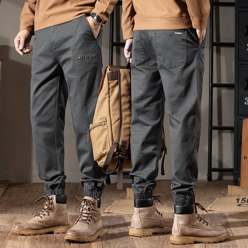 SUPM Muške casual hlače za jesen/zimu, slim‑fit, visokim strukom, opuštena gornja linija i suženje prema dolje, visokokvalitetan američki retro stil