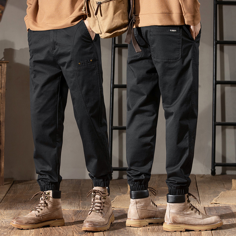 SUPM Muške casual hlače za jesen/zimu, slim‑fit, visokim strukom, opuštena gornja linija i suženje prema dolje, visokokvalitetan američki retro stil