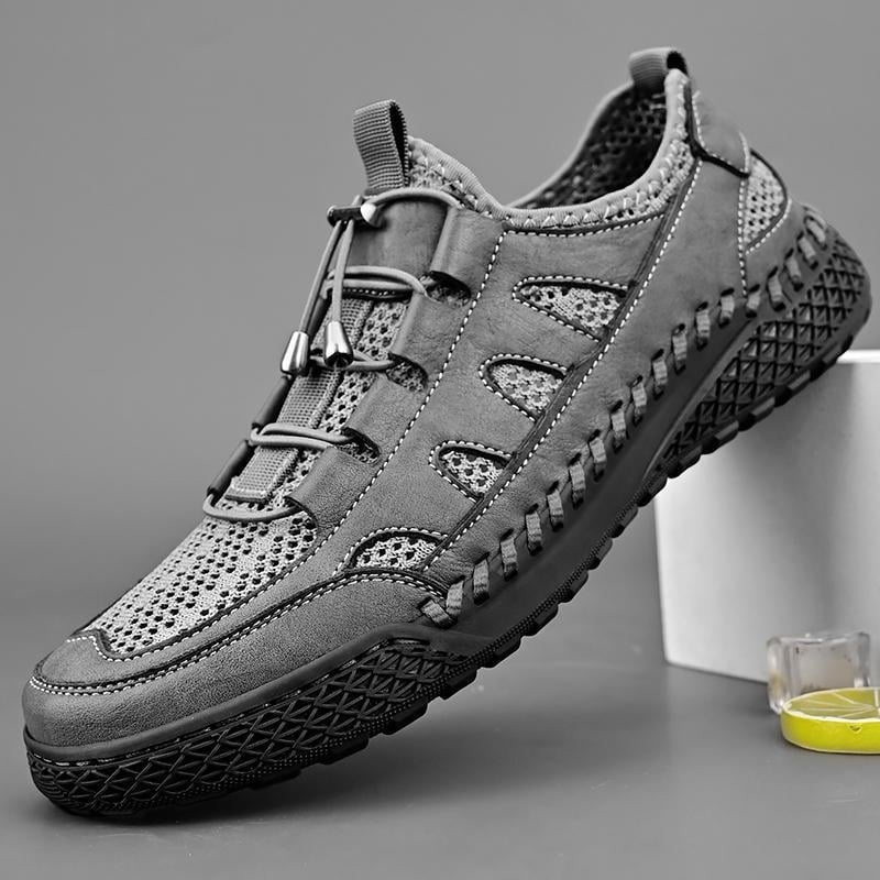 Ανδρικά Παπούτσια Για Τρέξιμο Από Δίκτυο - Διαπνέουσα Άνω, Καουτσούκ Σόλα, Δέσιμο Με Κορδόνια, Κυκλικός Δείκτης, Μεσαίο Ύψος Φτέρνας 3-5 cm